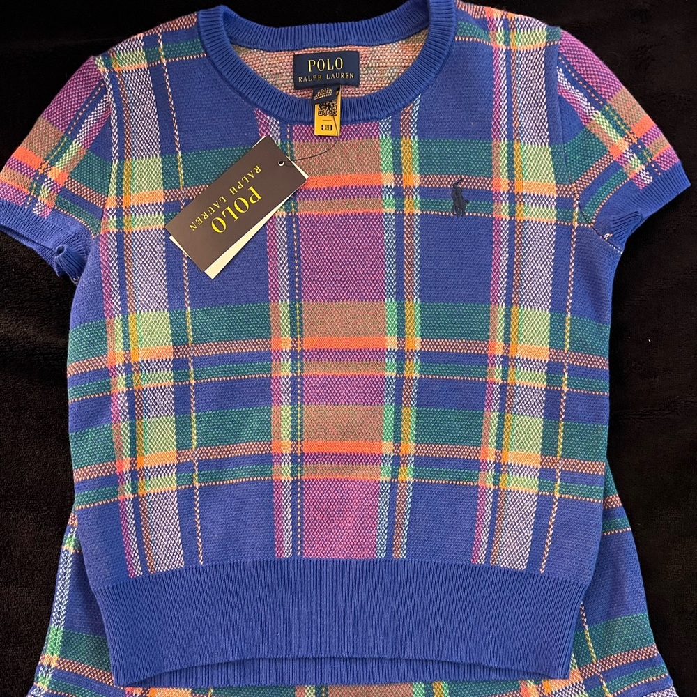 Polo by Ralph Lauren Girls Multicolor Crewneck Plaid Sweater with skirt - Picture 6 of 9